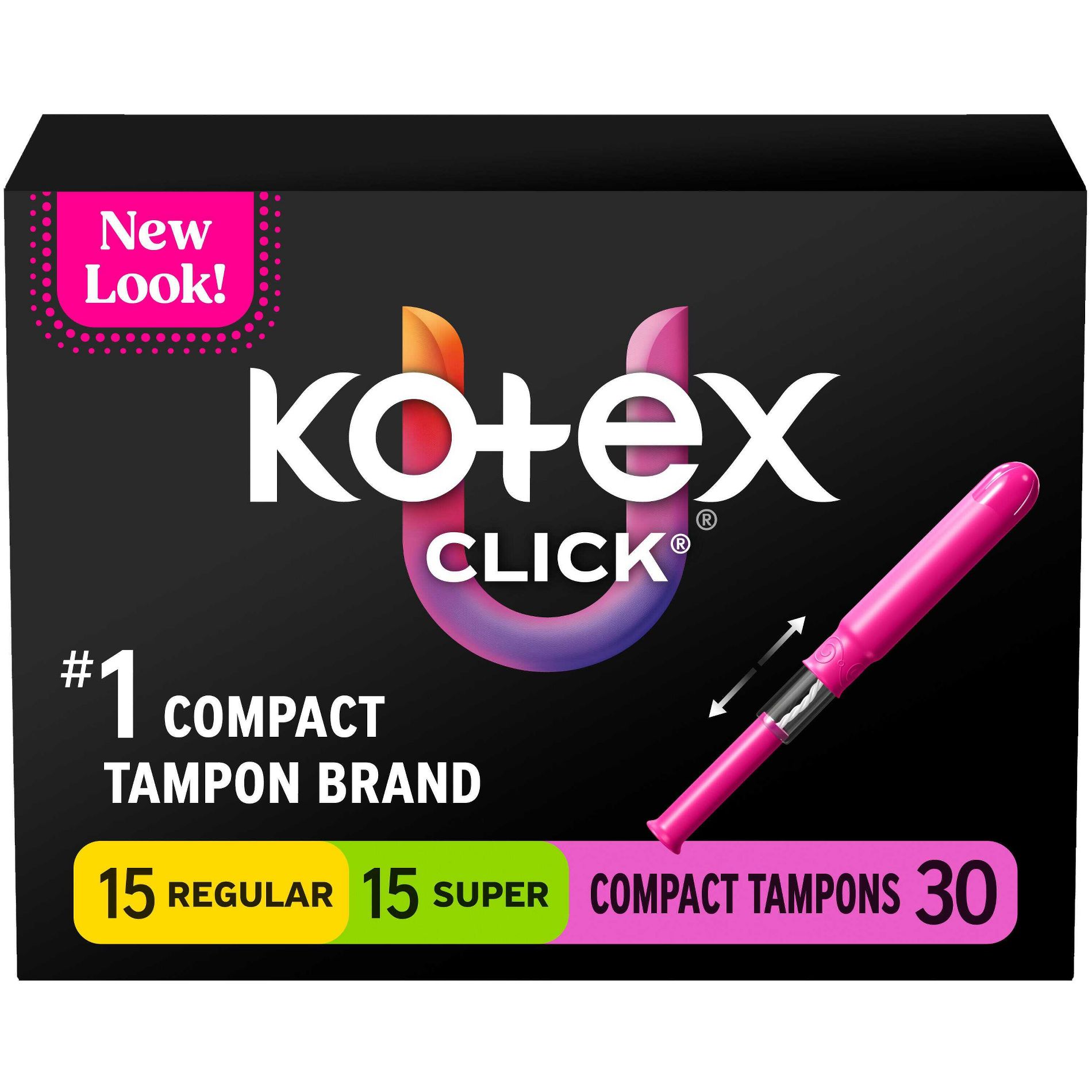 Kotex Click Compact Tampons -  Multipack -  Regular/Super -  Unscented - 30ct
