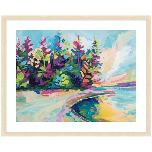 Kate and Laurel Framed Art Saturday In Door County by Rachel Christopoulous, 42x34, Woodgrain Stripe Blonde - 1 of 4