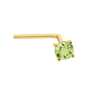 Jewelry Avalanche 22G 14K Gold L-shape Nose Stud with Peridot Gemstone - 1 of 2