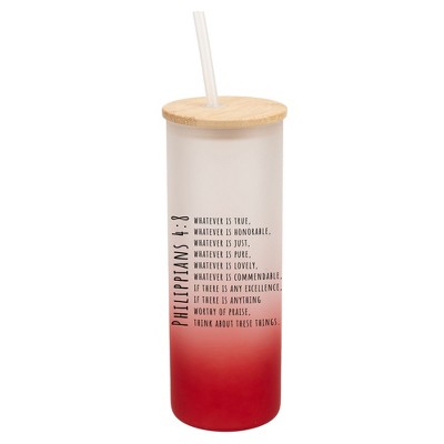 Elanze Designs Whatever Is True Honorable Philippians 4:8 Wrap-Around Design 25 Ounce Frosted Gradient Glass On-The-Go Coffee Travel Skinny Tumbler
