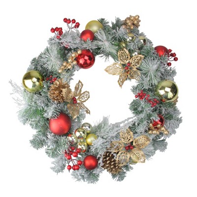 Northlight 24" Unlit Red/Gold Lightly Flocked Artificial Christmas Wreath