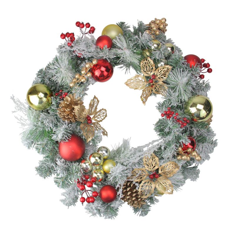Northlight 24" Unlit Red/Gold Lightly Flocked Artificial Christmas Wreath, 1 of 2