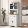 ORRD White Wooden Kitchen Cabinet with Glass Doors, Pantry Storage Microwave Stand with Drawer, Adjustable Shelves and Anti-Tip Device - 3 of 4