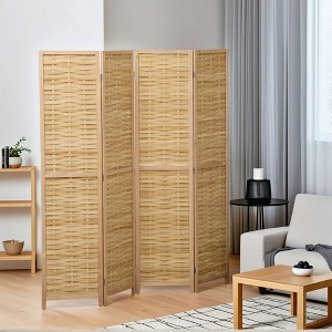 Resenkos Hand Woven 4-Panel Bamboo Folding Room Divider - Privacy Screen for Home Office, 47.25"x67"x0.75", Natural Brown - 1 of 4