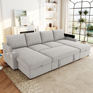 109.5"W U-Shaped Convertible Sofa Bed, Upholstered Sectional Sofa with Storage Chaises, Cup Holders & USB Ports - ModernLuxe - 1 of 4