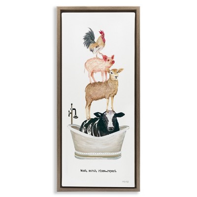 Stupell Industries Wash Scrub Rinse Animals, 15" x 31"