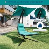 Outdoor Hanging Curved Steel Chaise Lounge Chair Curved Steel Hammock Lounger Chairs Swing with Pillow and Removable Canopy - 4 of 4