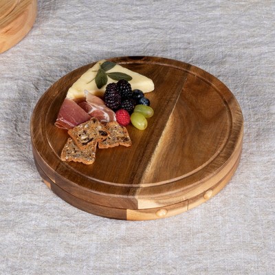 Acacia Wood Round Cheese Serving Board with Tools Set