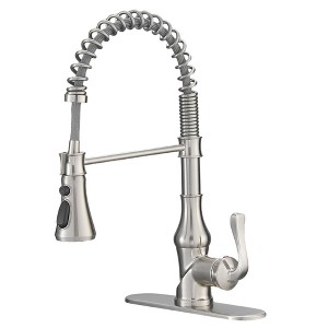 Single-Handle Pull-Down Sprayer 3 Spray High Arc Kitchen Faucet With Deck Plate - 1 of 4