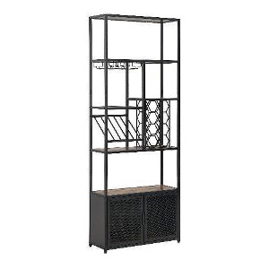FONTOI Wine Racks, Rustic Wine Rack with Drawer, Storage Shelves, Glass Holder for Liquor and Glasses, Kitchen, Bar, Black, 31.5"*11.81"*82.68" - 1 of 4