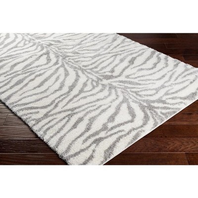 Gray and White Rectangular Shag Fur Area Rug 5'3" x 7'3"