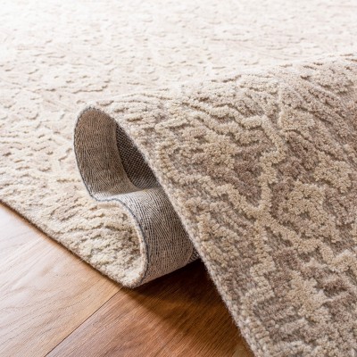 Serenity Beige and Light Brown Hand-Tufted Wool Abstract Square Rug - 6' x 6'