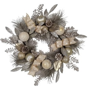 Kurt Adler 24-Inch Silver and Gold Champagne Rattan Wreath - 1 of 4