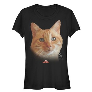 Juniors Womens Marvel Captain Marvel Goose Cat Portrait T-Shirt - 1 of 3