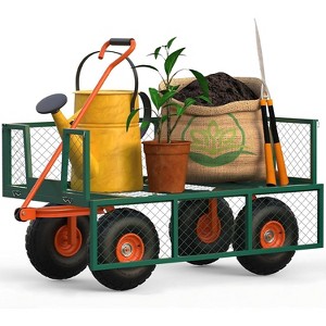 Heavy Duty Steel Garden Cart, Capacity 3 In 1 Pullable Garden Wagon with 13" Wheels, for Gardening Soil, Tools, and Plant Transport - 1 of 4