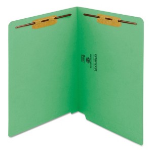 Smead Heavyweight Colored End Tab Fastener Folders, 0.75" Expansion, 2 Fasteners, Letter Size, Green Exterior, 50/Box - 1 of 4