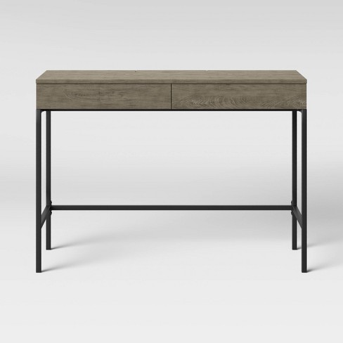 Huntingtown Desk, Number of Drawers: 5, Thin metal legs with diagonal  braces accent a light, airy profile 