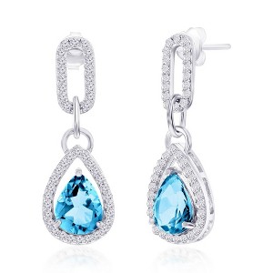 Simona Sterling Silver, Pearshaped 7X9 Blue Topaz & White Topaz Paperclip Earrings - Blue - 1 of 2