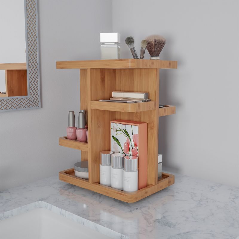 Hastings Home 8-Compartment Eco-Friendly Rotating Bamboo Makeup Organizer - 10.25" x 12.8", 1 of 7