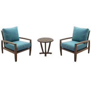 Courtyard Casual Avalon FSC Teak 3 pc Seating Set  Includes:  Two Club Chairs and One Round End Table - 1 of 4