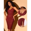 Allegra K Women's Spaghetti Strap Deep V Neck Bodycon Midi Ruched Dress - 2 of 4