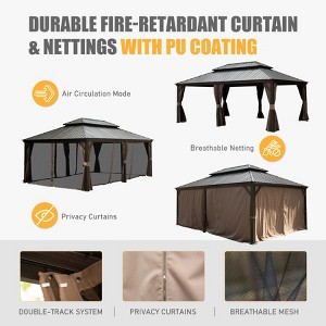 Cesicia 14x20Ft Hardtop Gazebo Outdoor Aluminum Gazebos Grill With Galvanized Steel Double Canopy & Curtains&Netting for Backyard , Garden, Brown - 1 of 4