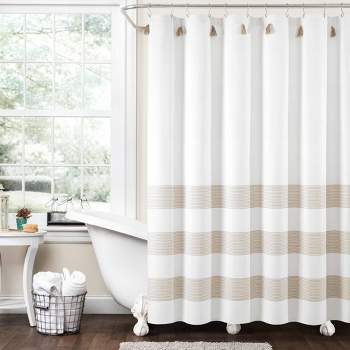 72"x72" Boho Tassel Striped Yarn Dyed Eco Friendly Recycled Cotton Shower Curtain - Lush Décor