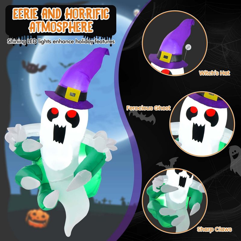 Costway 3.6' Halloween Inflatable Ghost Indoor Outdoor Blow Up Flying Halloween Decor, 5 of 11