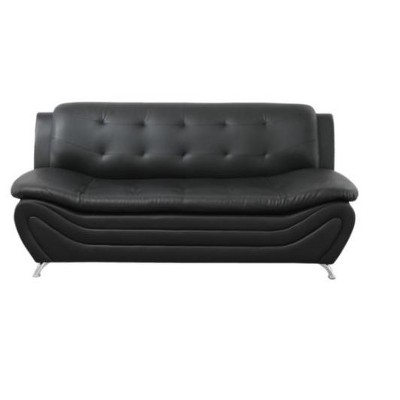 DOMETOUR Black Faux Leather 3-Seater Living Room Sofa - Modern Comfort and Timeless Elegance