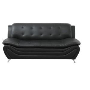 DOMETOUR Black Faux Leather 3-Seater Living Room Sofa - Modern Comfort and Timeless Elegance - 1 of 4