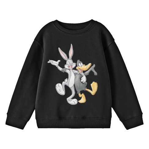 Daffy Tunes And Bunny Sweatshirt Duck Crew Looney Bugs Youth : Black Neck Target