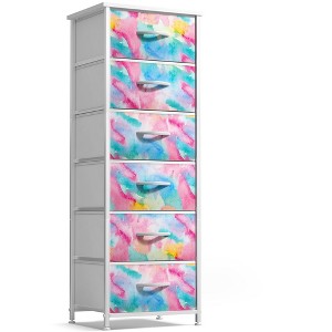 Sorbus Narrow 6 Drawers Nightstand with Steel Frame, Wood Top, Easy Pull Fabric Bins for Home, Bedroom, Office & Dorm - 1 of 4