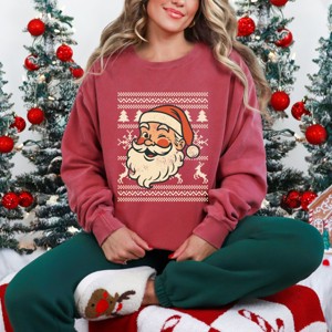 Simply Sage Market Ugly Sweater Santa Face Garment Dyed Sweatshirt - 1 of 4