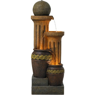 Rustic Polyresin 50" Outdoor Water Fountain with LED Light