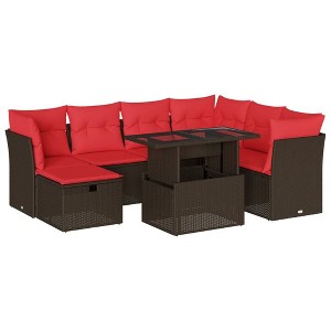 vidaXL Patio Sofa Set with Cushions and Table Outdoor Garden 8 Piece Poly Rattan - Brown - 1 of 4