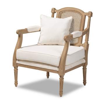 Clemence Upholstered Whitewashed Wood Accent Chair Ivory/Oak - Baxton Studio
