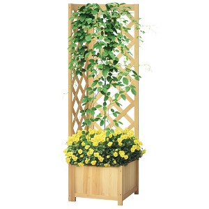 Wooden Raised Garden Bed, Planter with Trellis for Vine Climbing and Vegetables, Herbs and Flowers Growing - 1 of 4
