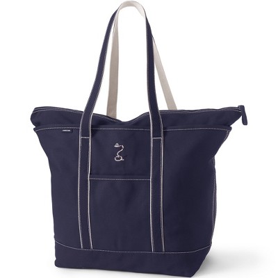 Lands' End Extra Large Natural 5 Pocket Zip Top Long Handle Canvas Tote Bag  - - Natural/true Navy : Target