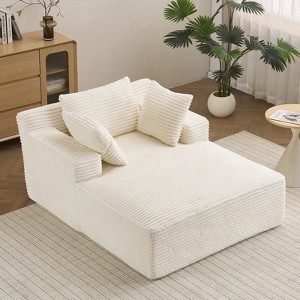Efomao 66inx48in Chaise Longue Chair Indoor Modern Upholstered Corduroy Deep Seat Sofa Bed with Armrests No Assembly Required White - 1 of 4