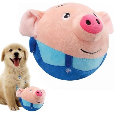 Interactive Dog Toys,Active Moving Pet Plush Toy,Washable Cartoon Pig Plush Sound Dog Toy,Shaking Dogs Ball with Squeaky Moving Dogs Ball Toy(Blue)