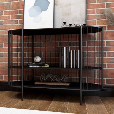 Sleek Black Metal Console Table with Dual Storage Shelves