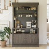 Coucheta Tall Coffee Hutch Coffee 72" Tall Bar Cabinet with LED Lights Farmhouse Buffet Cabinet with Storage Kitchen Sideboard - 4 of 4