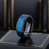Jewelry Avalanche 8mm Grooved Beveled Black & Blue IP Tungsten Carbide Mens Wedding Band - 2 of 4