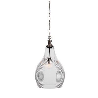 Toltec Lighting Carina 1 - Light Pendant in  Brushed Nickel with 12.25" Clear Ribbed Shade