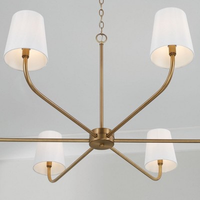 Brody Aged Brass 6-Light Chandelier with White Fabric Shades