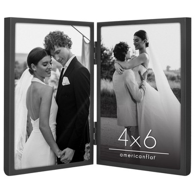 Americanflat Hinged Picture Frame with Shatter-Resistant Glass - Metal Picture Frame Displays Two Photos