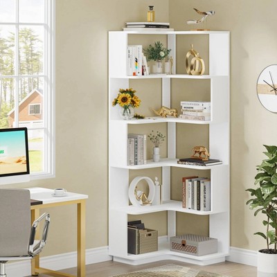 Hommoo 6-Tier Corner Bookshelf, 64.96" Corner Bookcase with Anti-Drop Panel