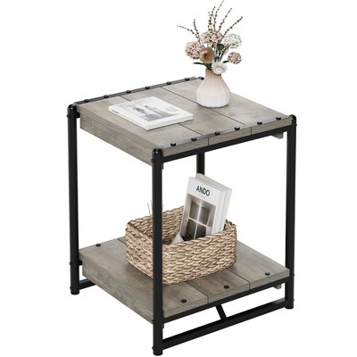 Whizmax 20'' Square Farmhouse Wood Storage End Table with 2 Tier Shelf for Living Room Bedroom