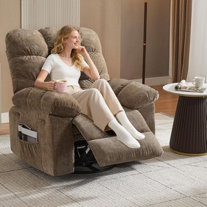 Rocking Recliner Chair with Vibration Massage and Heat, 360° Swivel Oversized Recliner Sofa with Side Pocket, Perfect for Living Room,Bedroom,Nursery - 1 of 4
