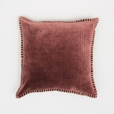 Chery Life Stonewashed Cotton Velvet Throw Pillow with Decorative Handstiched Edges-19X19"